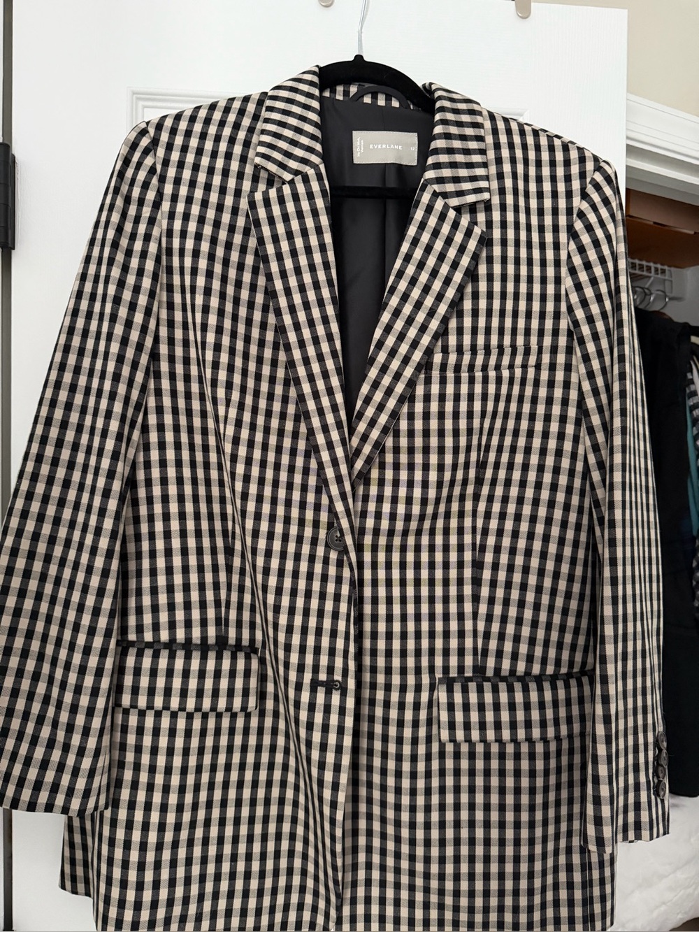 Everlane Black and Cream Gingham Sport Coat